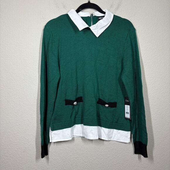 Karl Lagerfeld Medium Layered Look Sweater Veridian Green Long Sleeves - Picture 2 of 10